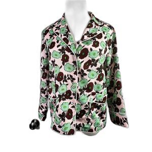 Sandro Paris | Pink Green Floral | Snap Button Up | Pajama Style | Sz S